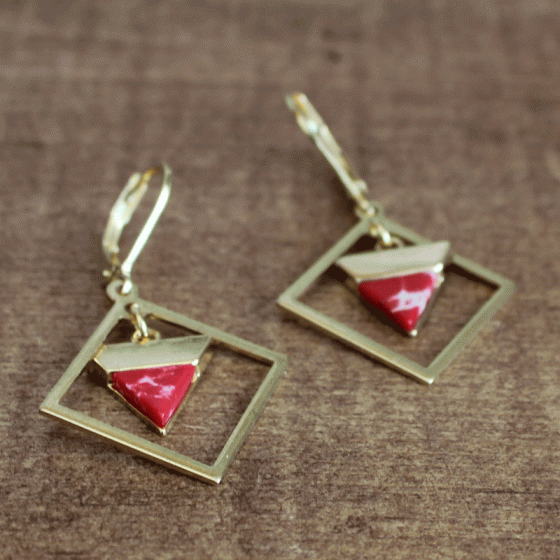 Red triangle lozenge earrings