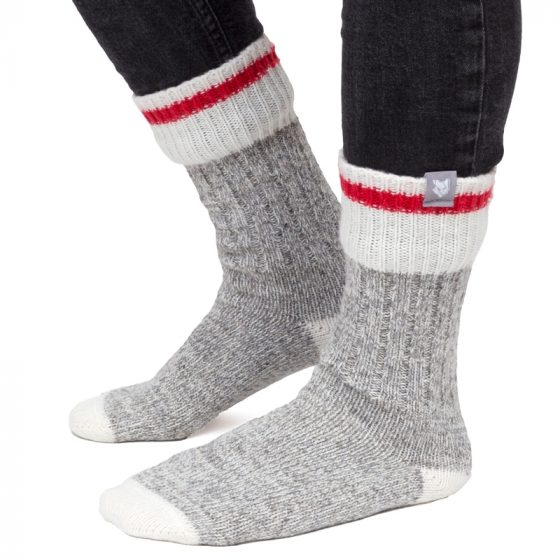 Gray woolen socks with red stripe