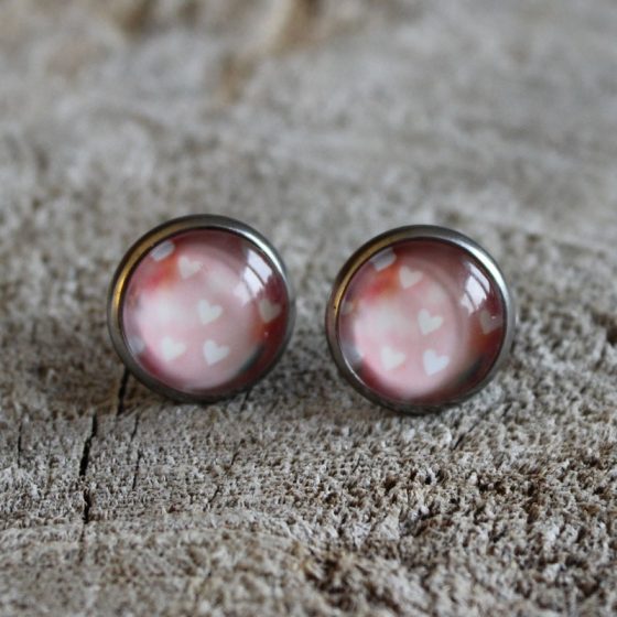Pink hearts stud earrings