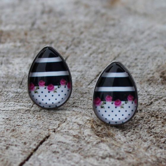 Boucles d'oreilles goutte pois rayures