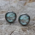 Turquoise & wood stud earrings