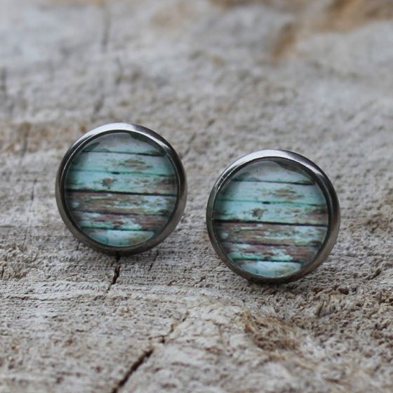 Turquoise & wood stud earrings