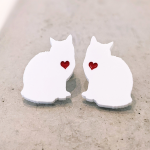 Cat heart white earrings