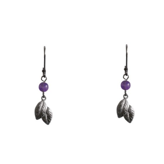 Boucles d'oreilles tombée de feuilles argent & améthyste