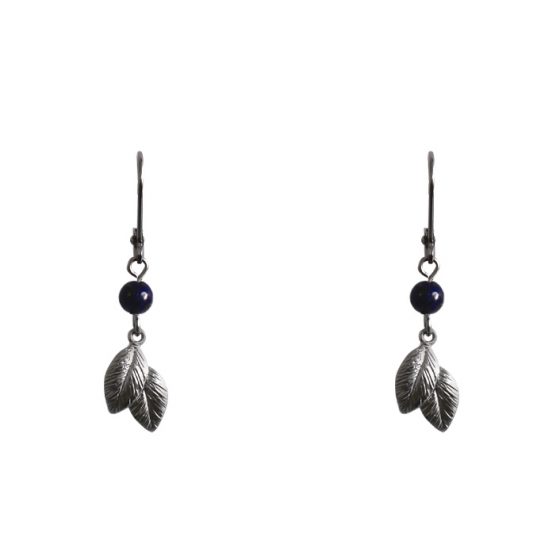 Boucles d'oreilles tombée de feuilles argent & lapis lazuli