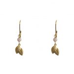 Boucles d'oreilles tombée de feuilles or & quartz rose pâle