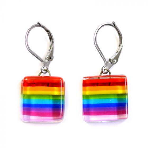 Boucles d'oreilles motifs sur crochet arc-en-ciel