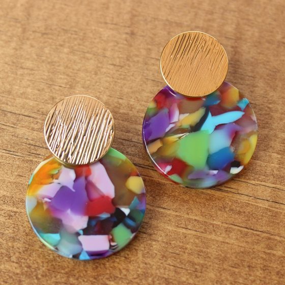 Boucles d'oreilles rond multicolore et doré