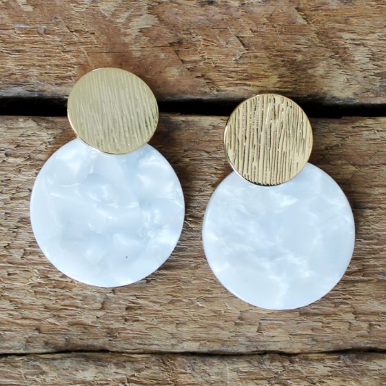 Boucles d'oreilles rond blanc et doré