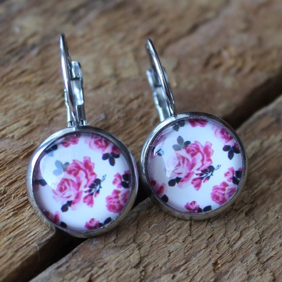 Boucles d'oreilles crochet roses antiques