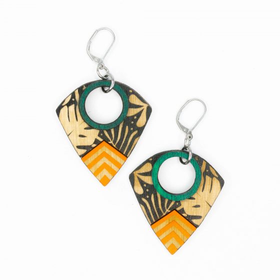 Boucles d'oreilles Jungle Émeraude, noir et orange