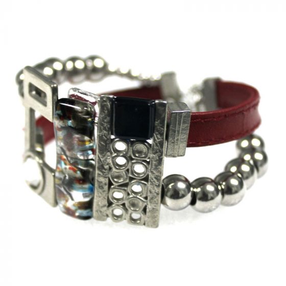 Leather and stainless red bracelet