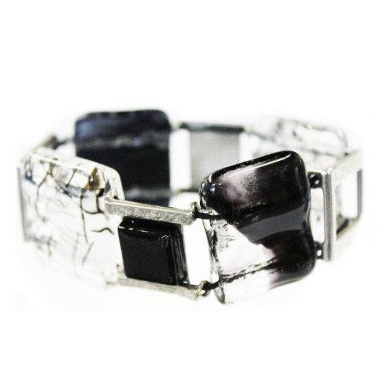Glass and pewter black bracelet