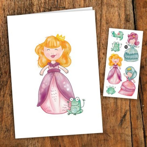 Carte de souhaits et tatou temporaire Princesses