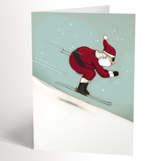 Carte de souhaits Père Noël en ski