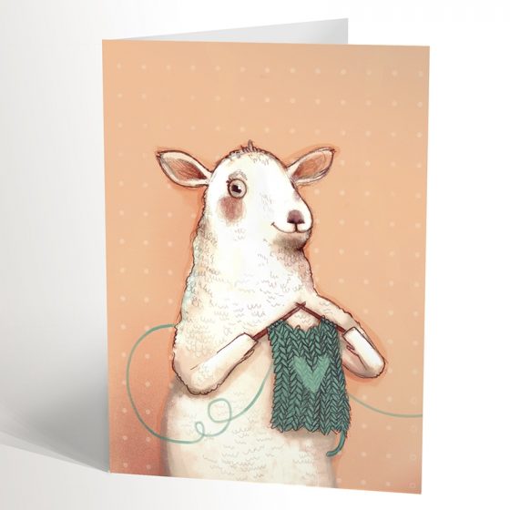 Carte de souhaits Mouton qui tricote