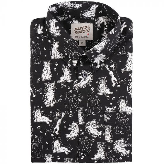 Chemise pour homme chats blancs / fond noir