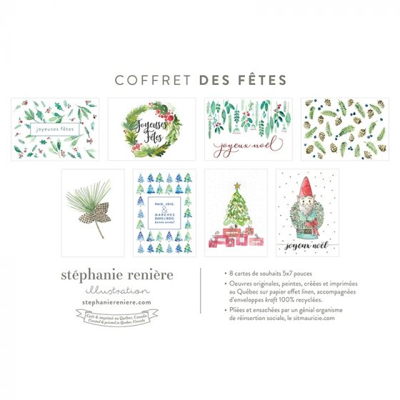Coffret assortiment de 8 cartes du temps des Fêtes / Noël