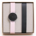 Duo de montres pour femme en cuir recyclé noir et rouge