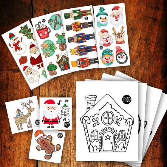 Christmas set of tattoos and coloring pages