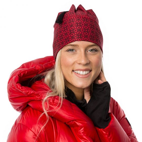 Tuque Mia Livia rouge corsé et noir