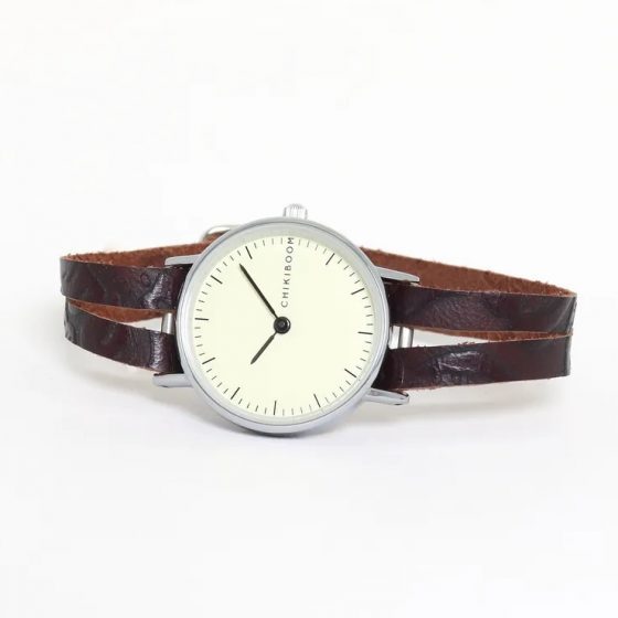 Black sliced recycled leather women's watch