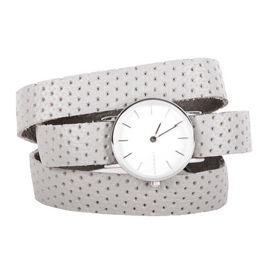 Three turns grey leather women's watch