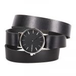 Three turns black leather women's watch