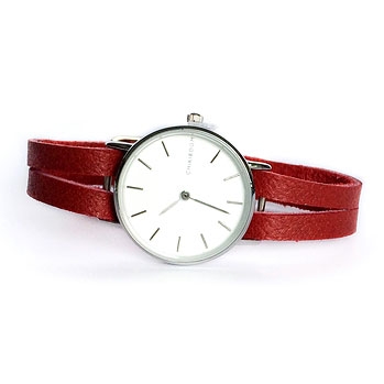 Montre pour femme lanière de cuir recyclé rouge