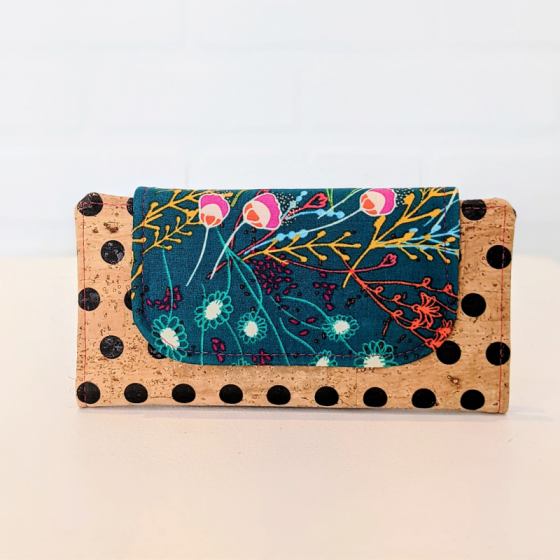 Portefeuille en liège picots et sarcelle