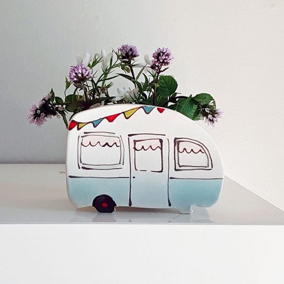 Cache-pot Petite caravane turquoise