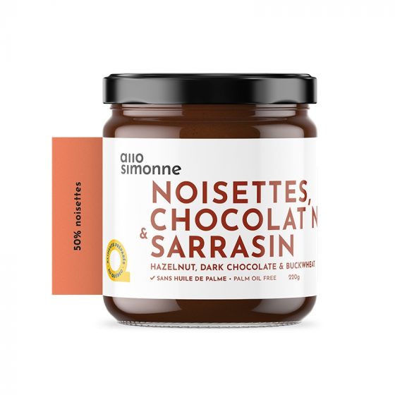 Tartinade noisettes chocolat noir et sarrasin