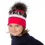 Tuque Pingouins magenta à pompon noir en fourrure recyclée pour enfant 