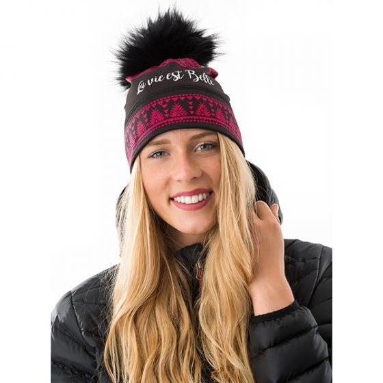 Tuque tribale La vie est belle à pompon à fourrure recyclée