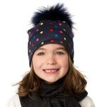 Tuque confettis bleu à pompon en fourrure recyclée pour enfant