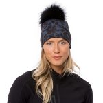 Tuque Flores bleu nuit/noir à pompon en fourrure recyclée