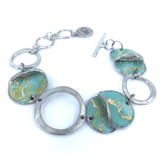 Bracelet rond en étain aqua et or