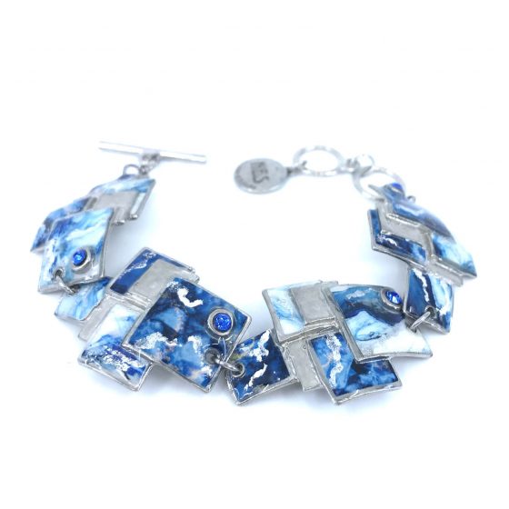 Bracelet en étain bleu et argent