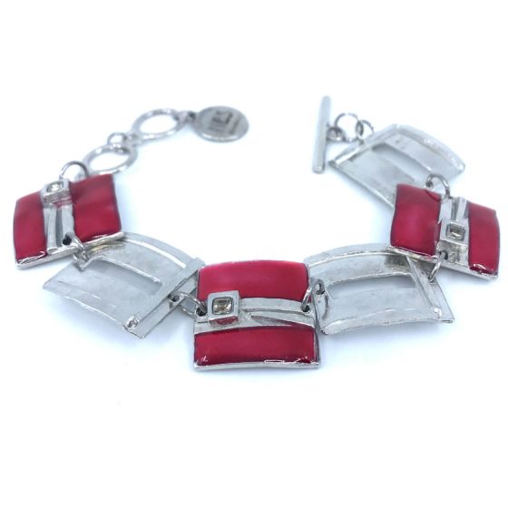 Bracelet carré en étain avec cristaux de Swarovski rouge