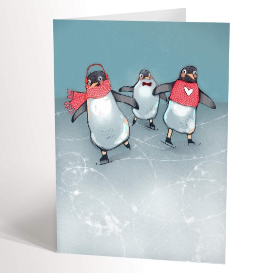 Carte de souhaits Pingouins patineurs