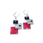 Boucles d'oreilles 3 carrés rouge