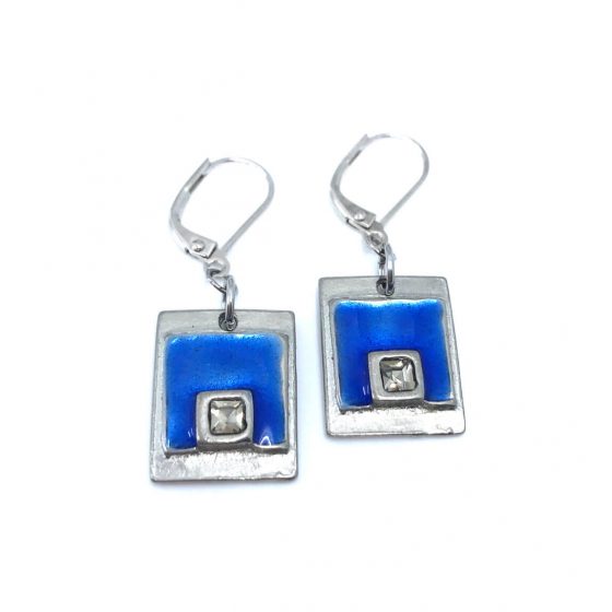 Boucles d'oreilles carrées avec cristal de swarovski bleu