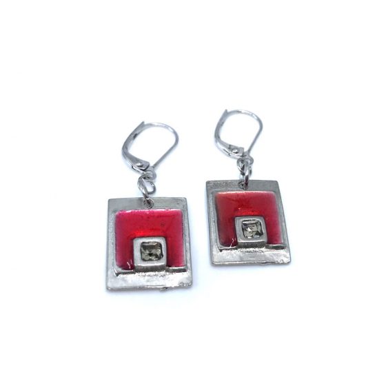 Boucles d'oreilles carrées avec cristal de swarovski rouge