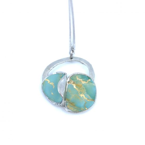 Pendentif bloom aqua et or