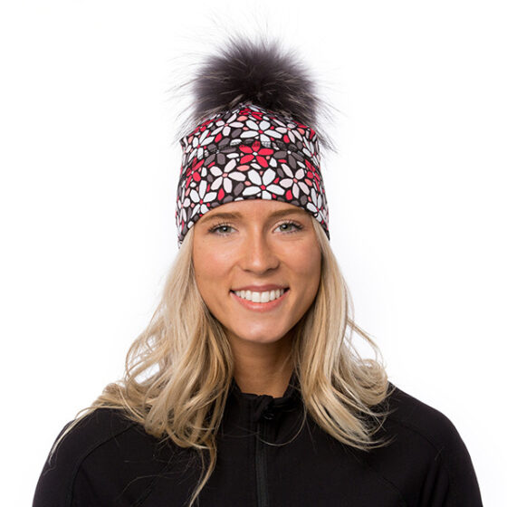 Tuque Clara NOIR à pompon charbon en fourrure recyclée