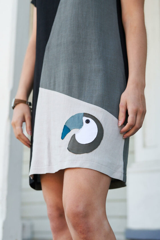 Black and lichen ''toucan'' dress