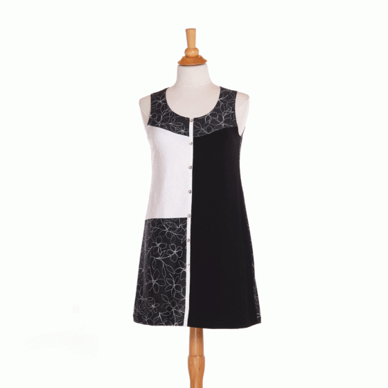 Black and white ''perroquet'' tunic