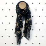 Foulard léger Fleurs jaune et rose fond noir