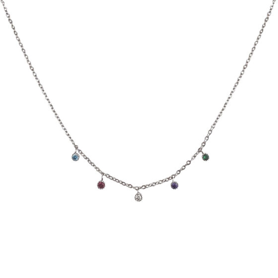 Collier zircons multicolores Argent