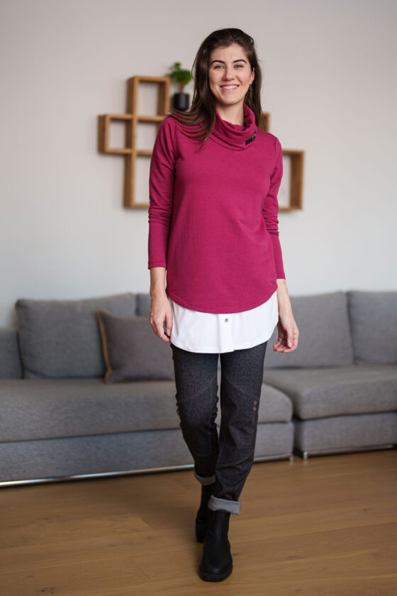 Raspberry red ''Cascades'' sweater